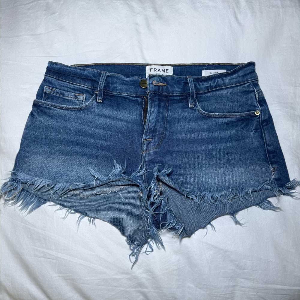 Frame Denim Blue Frayed Hem Shorts